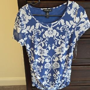INC International Concepts Blue and White Floral Top